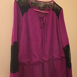Women's Magenta Blouse with Black Lace